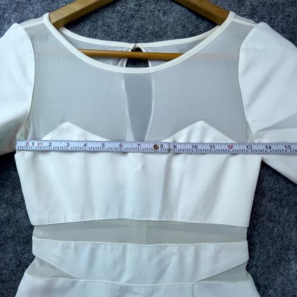 Elizabeth And James Skater Dress Womens 0 White Pleated Sheer Cutout Preppy - Picture 5 of 7
